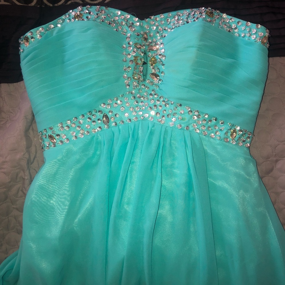 MINT green strapless prom or formal dress.